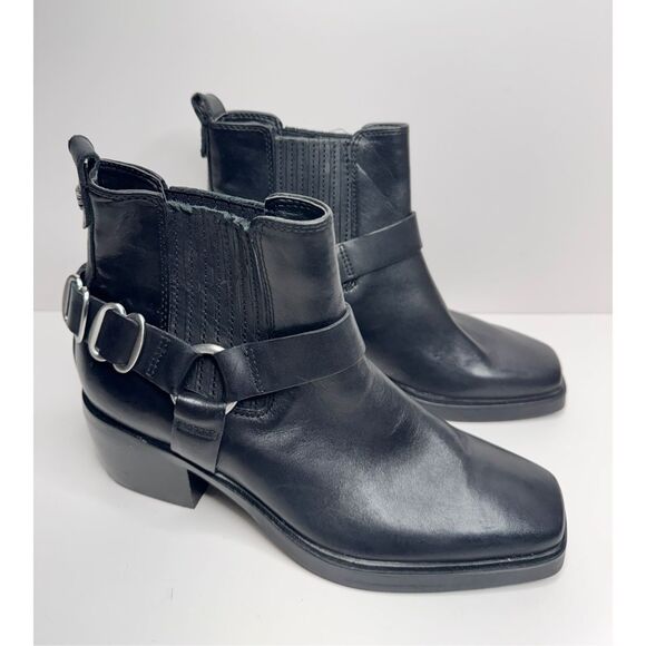 Sam Edelman Boots Size 6.5 Bellamie Black Leather Harness Pull-On Ankle Booties - Picture 3 of 13